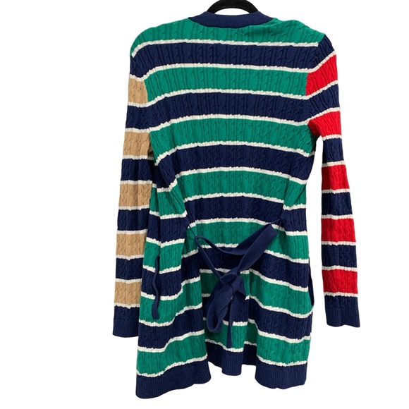 Lands' End 100% Cotton Knit Striped Open Front Cardigan Sweater - Picture 3 of 6